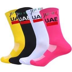 New Black Cycling Socks Men Women UAE Team Breathable Quick Dry Outdoor Football Running Socks