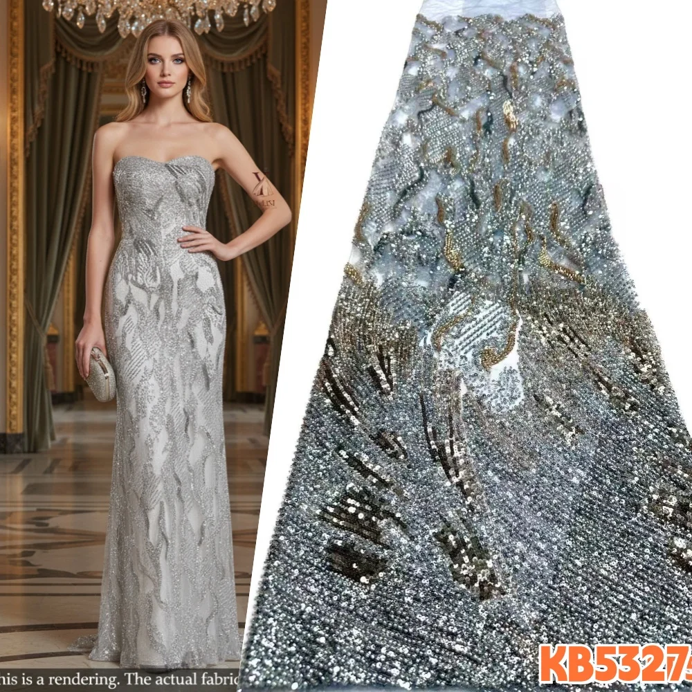 

Золотая африканская ткань с бисером и кружевом 2026: Роскошное французское кружево с пайетками для свадебных платьев, ткани с бисером для шитья KB5327