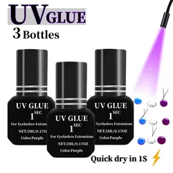 3 Bottles UV Lashes Glue For Eyelashes Extension Supplies Waterproof Lasting 1S Quick Dry Adhesive No Irritant Korean Makeup Too