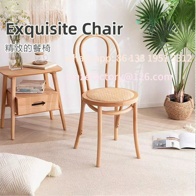

Customizable all-solid wood dining chair rattan chair backrest retro style home chair