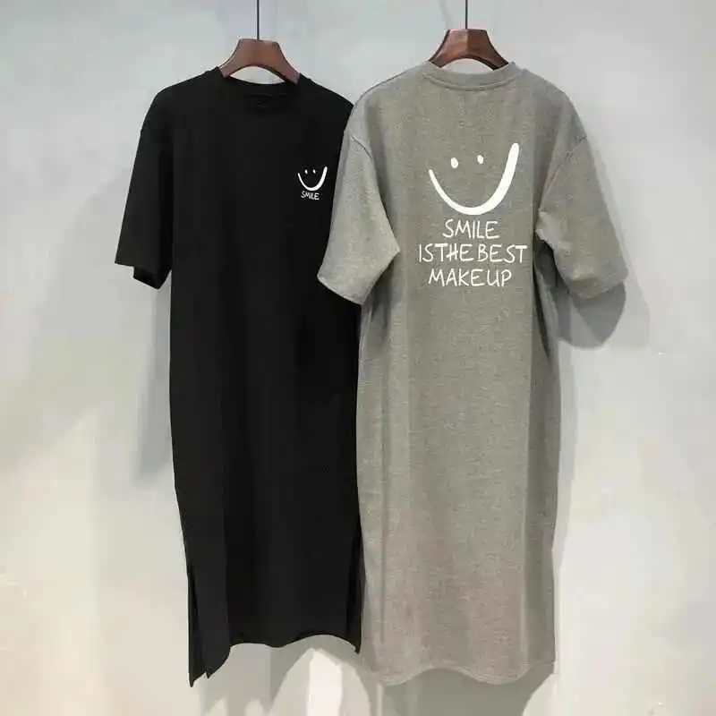 T-shirt d'été pour femmes, ample, mi-long, coréen, taille haute, jupe trapèze, mélange de coton et de lin, nouvelle collection