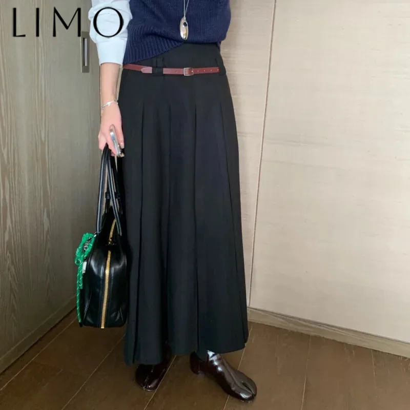 

LIMO Women's A-line Pleated Skirt Spring Summer 2025 Casual Chic Solid Color Belted High Quality Preppy Minimalist Trendy