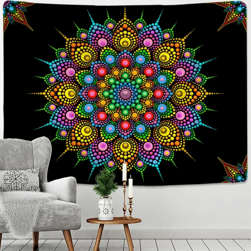 Radiant Mandala Tapestry Wall Hanging Psychedelic Colorful Hippie Tapiz Mystery Art Boho Style Home Decor
