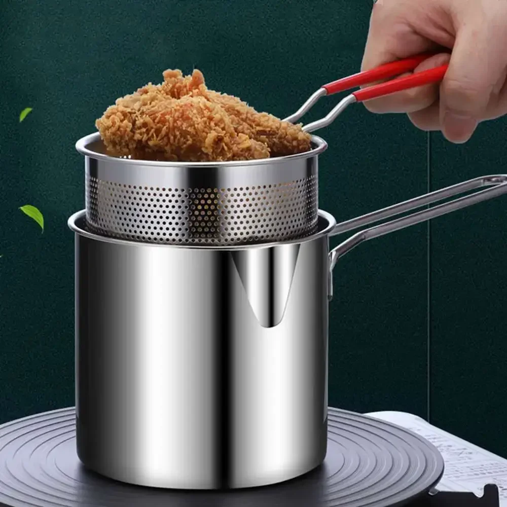 Freidora multiusos de acero inoxidable con cesta para el hogar, comercial, tempura, pollo, Base antideslizante, mango fresco