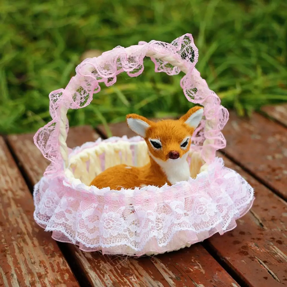 With Hanging Basket Simulation Rabbits Miniatures Figurines Simulation Cat Mini Realistic Bunny Home Decor Supplies view 6
