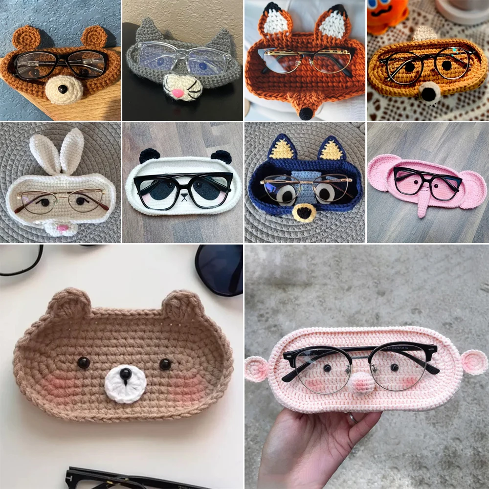 

Handmade crochet Eyeglasses Holder Cartoon Funny Crochet Bear Tray Cute Desktop Decoration Decorative Glasses Stand