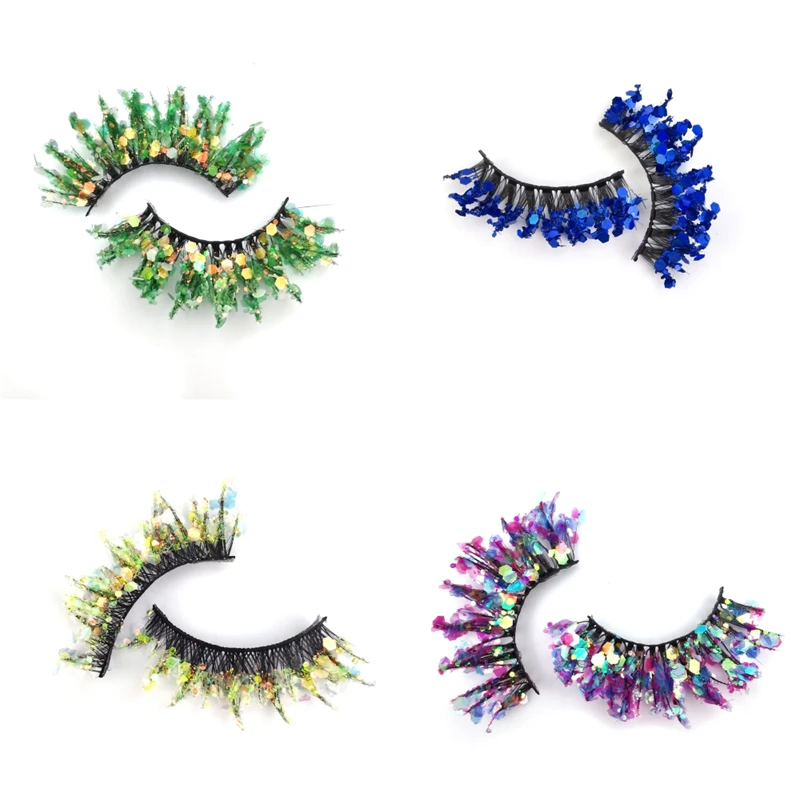 3D ธรรมชาติ Dramatic Glitter & Shimmery เรืองแสงยาว eye tail ฮาโลวีนยอดนิยม Crisscross Full strip lashes
