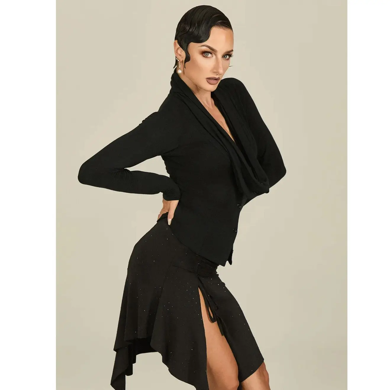 2025 Sexy Latin Dans Kostuums Uitloper Voor Vrouwen Lange Mouw Tops Chacha Tango Samba Dans Praktijk Training Dagelijkse Slijtage DQL12360