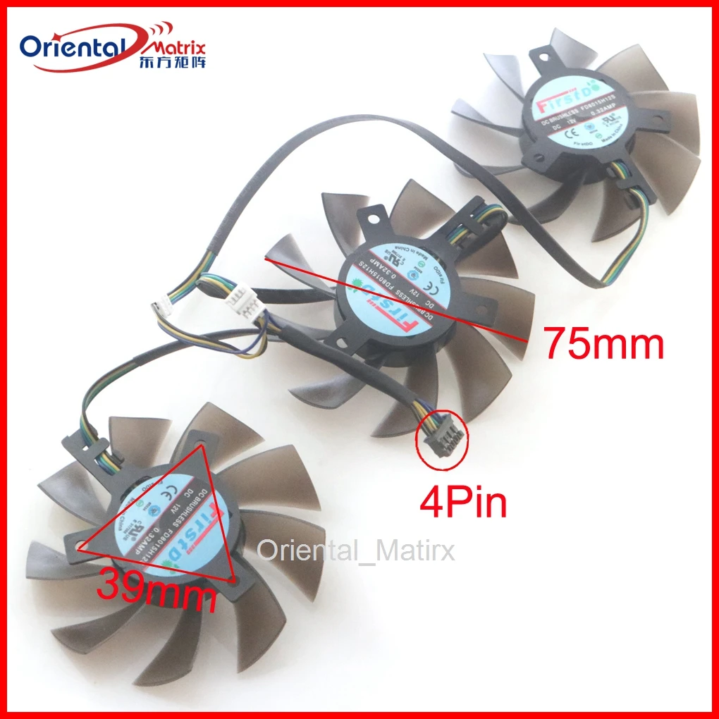 

3pcs/Lot FD8015H12S 75mm 12V 0.32AMP 4Pin For AMD Radeon VII Graphics Card Cooler Cooling Fan