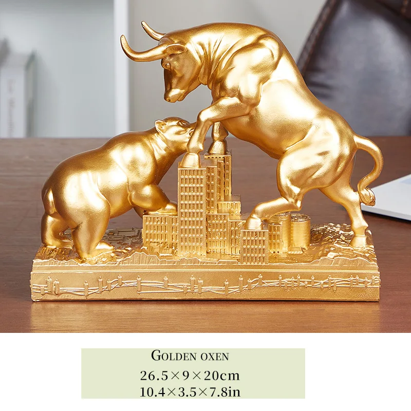 Figura de toro dorado de prosperidad, batalla de toro y oso, mueble de TV, decoración de oficina, apertura y regalo de inauguración de la casa