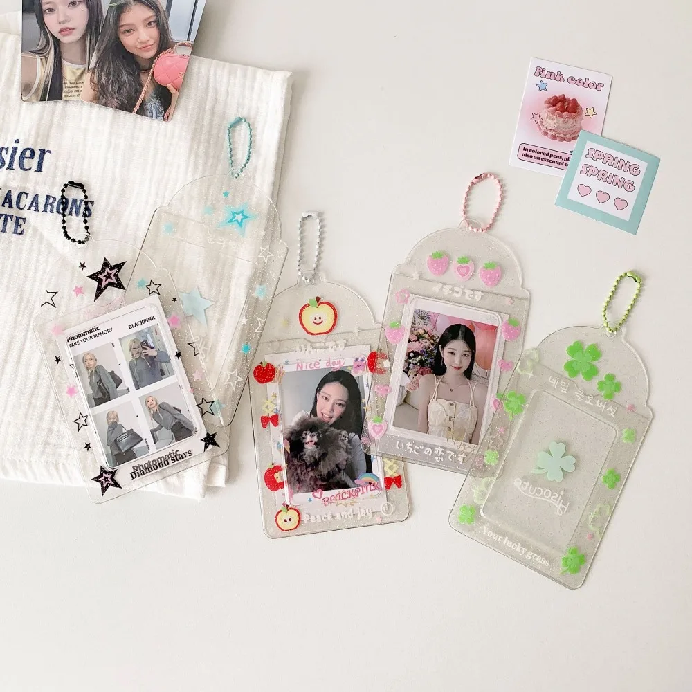 Star Strawberry Korean Photocard Holder PVC Card Cover Hanging Decoration ID Photo Photocard Frame Picture Keychain Pendant