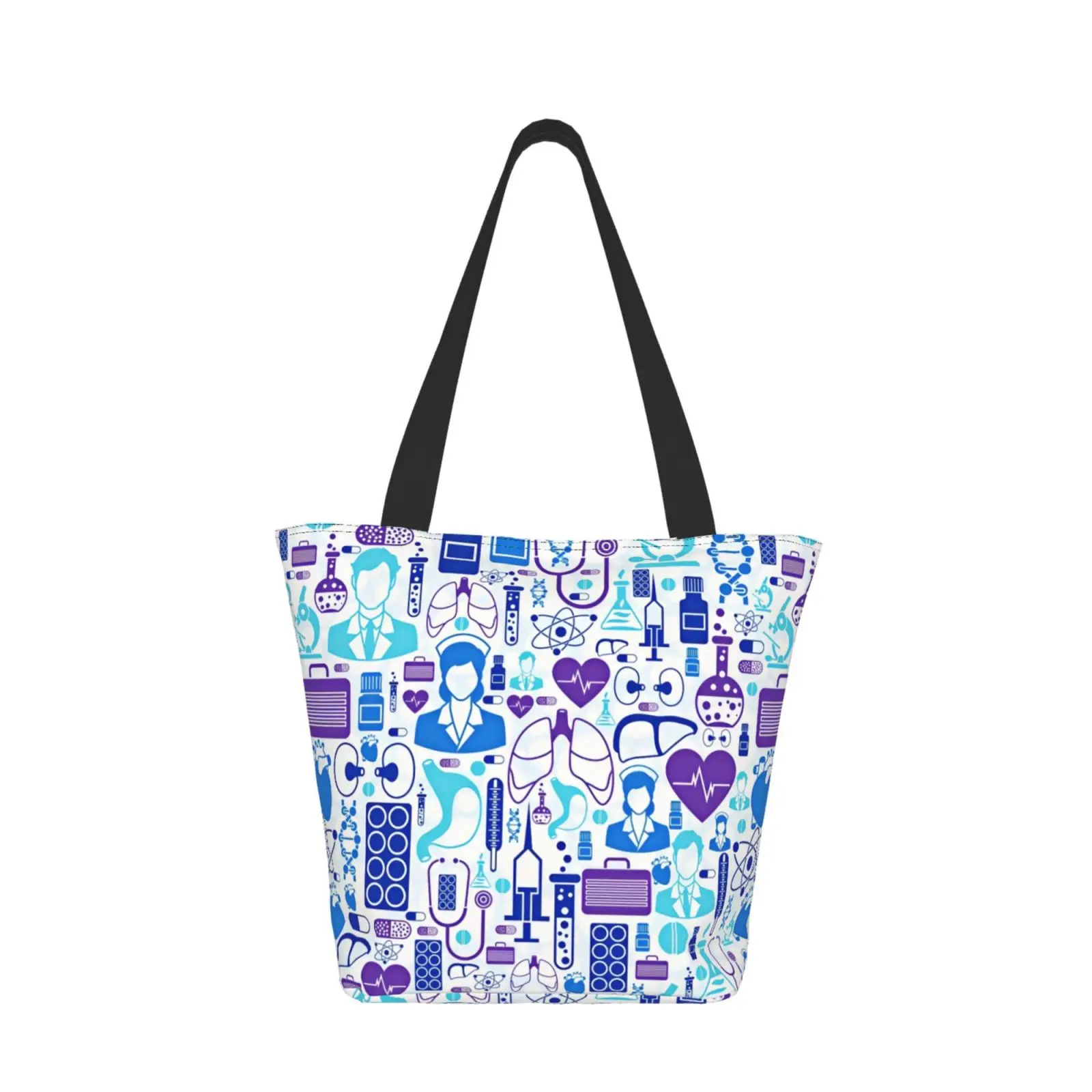 

Cartoon Ladies Doctor Nurse Reusable Grocery Bag Waterproof Shopping Handbags Women Travel Shoulder Bag Durable Tote Bags