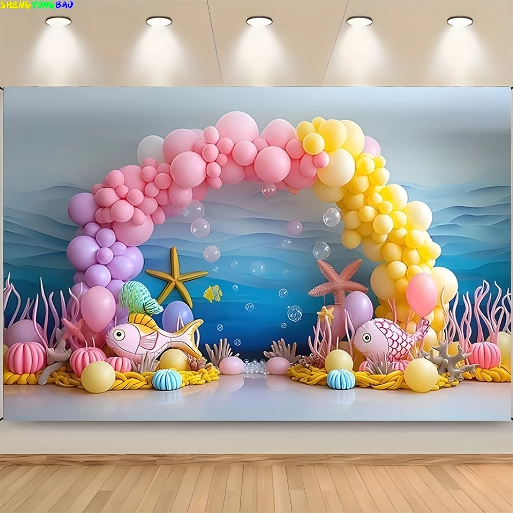 Mermaid Themed Cake With A Boat Photography Background Holiday Baby Children Happy Birthday Party Photo Studio Backdrops VX-08