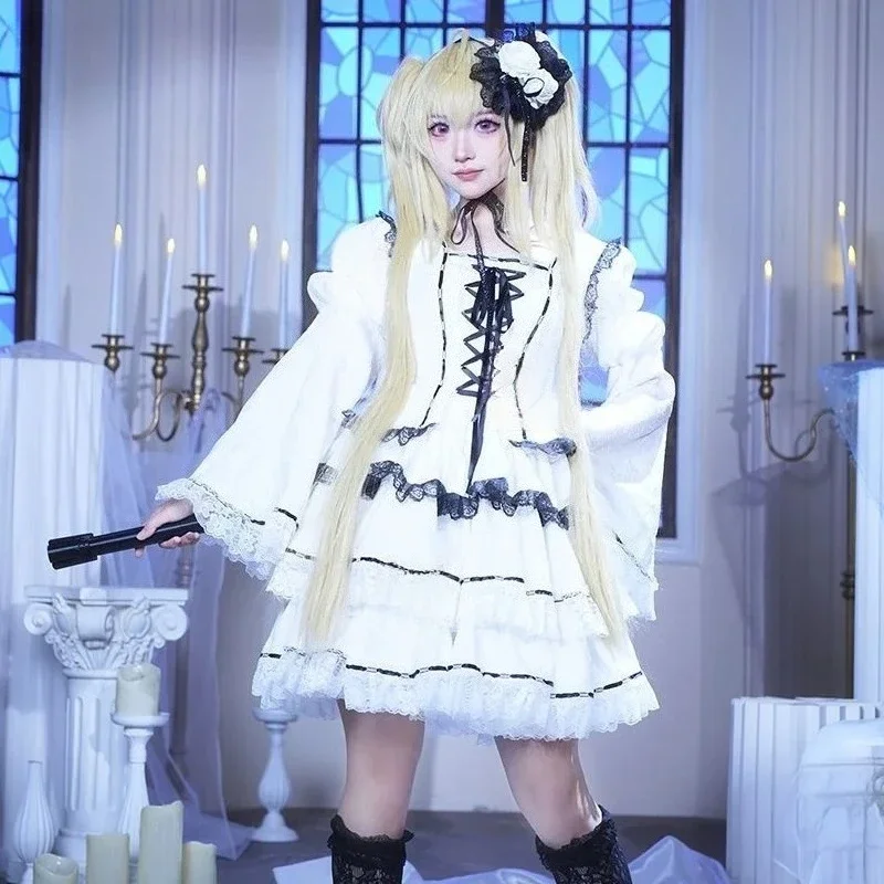 

Anime Shugo Chara White Gothic Lolita Dress Girls Uniforms Accessories Set Carnival Party Suits Tsukiyomi Utau Cosplay Costume