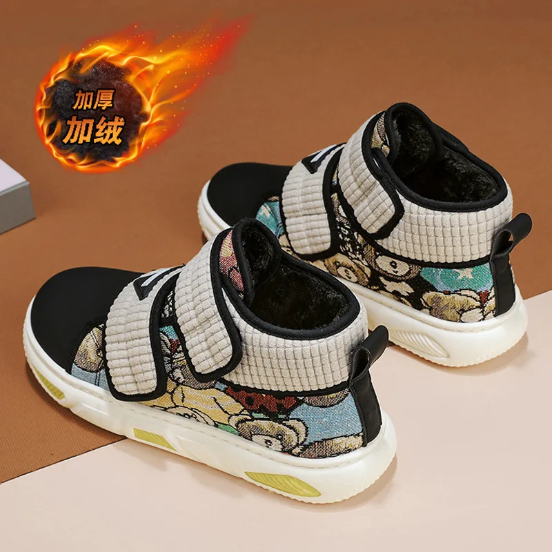 Scarpe da ginnastica invernali da uomo alte, scarpe da skate foderate in pile termico con cinturino in velcro, scarpe sportive casual dal design di nicchia per studenti