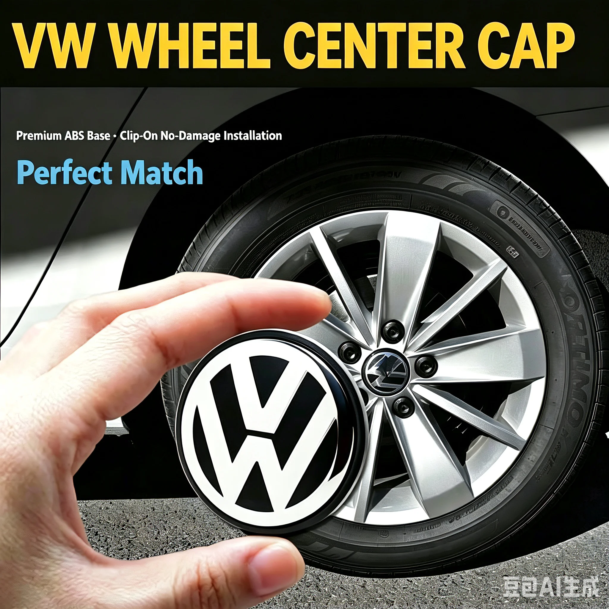 Conjunto de 4 Calotas Centrais de Roda para Carro, Acessórios de Emblema 55mm 56mm 65mm 70mm para VW Volkswagen - Kit de 4 para Estilização Automotiva