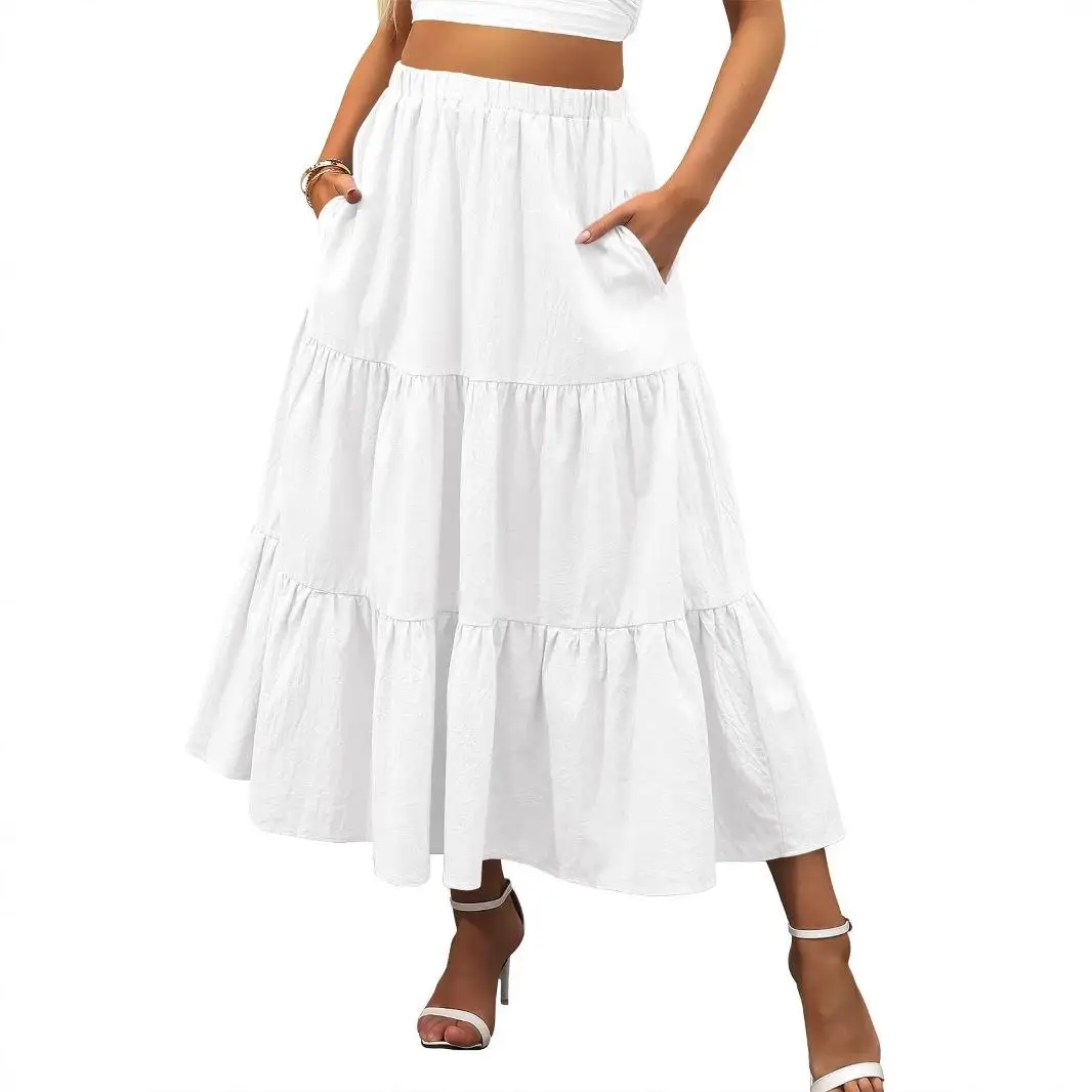 

Women's Summer n Pleated A-Line Skirt Long Layered with kets Commute Sle Polyester Fiber Busin Casual Skirt