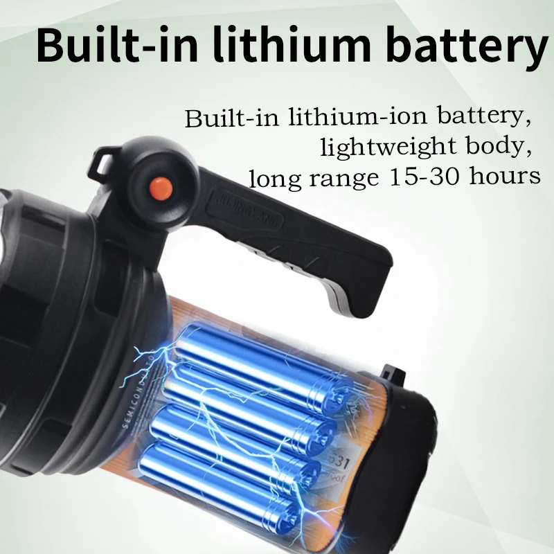 Strong Light Long-Range LED Searchlight 30W High-Power Multi-Function Flashlight Outdoor Riding Camping Home Searchlight