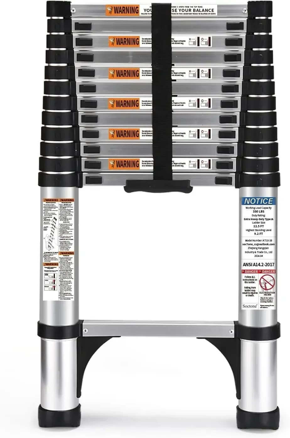 Telescoping Ladder, 12.5 FT Aluminum Lightweight Extension Ladder with 2 Triangle Stabilizers, Heavy Duty 330lbs Max Capacity, M