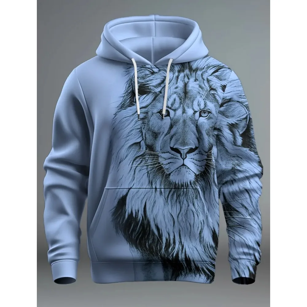 New Graphic Lion Men's Fashion 3D Print Hoodie Streetwear Hoodies Long Sleeve Hooded Print Front Pocket Spring Hoodie Sweatshirt