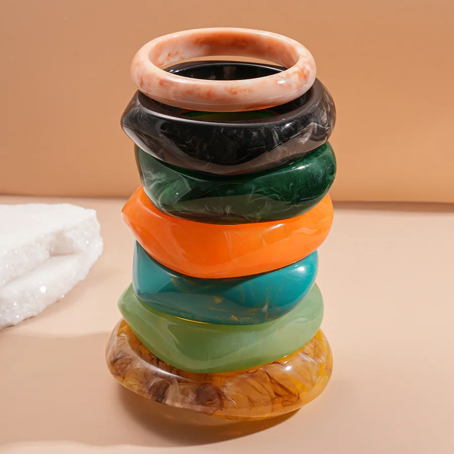 فاسق غير النظامية مربع الراتنج الاكريليك لطخة الإسورة أساور للنساء سميكة هندسية الإسورة سوار بيان سحر المجوهرات #4