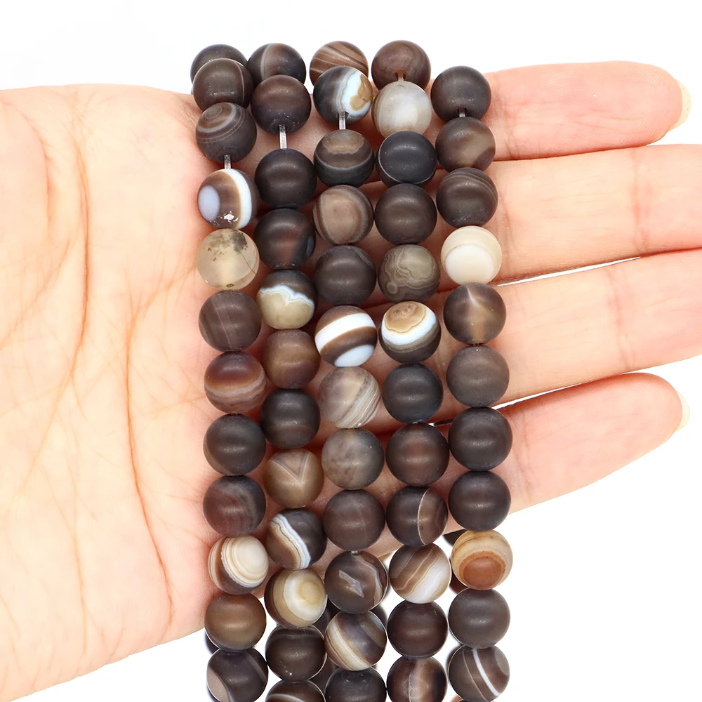 

4/6/8/10mm Matte Brown Stripe Agate Beads Natural Stones Healing Crystal Spacer Gemstone Bead for Jewelry Making DIY Accessories