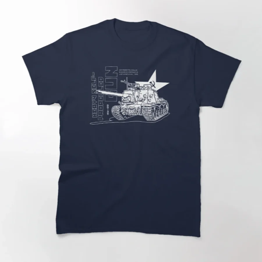 WWII Soviet Assault Gun ISU-122 Tank Destroyer T-Shirt 100% Cotton O-Neck Summer Short Sleeve Casual Mens T-shirt Size S-3XL