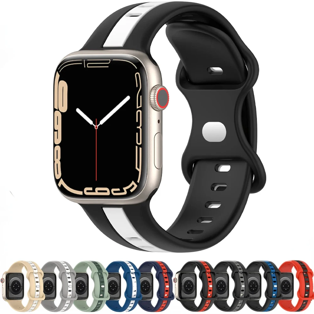 Pulseira de Silicone para Apple Watch Band, Pulseira Esportiva, iWatch Series 8, Ultra 7, 3, 2, 6, 5, 4, SE, 49mm, 44mm, 45mm, 42 milímetros, 41 milímetros, 40 milímetros, 38 milímetros