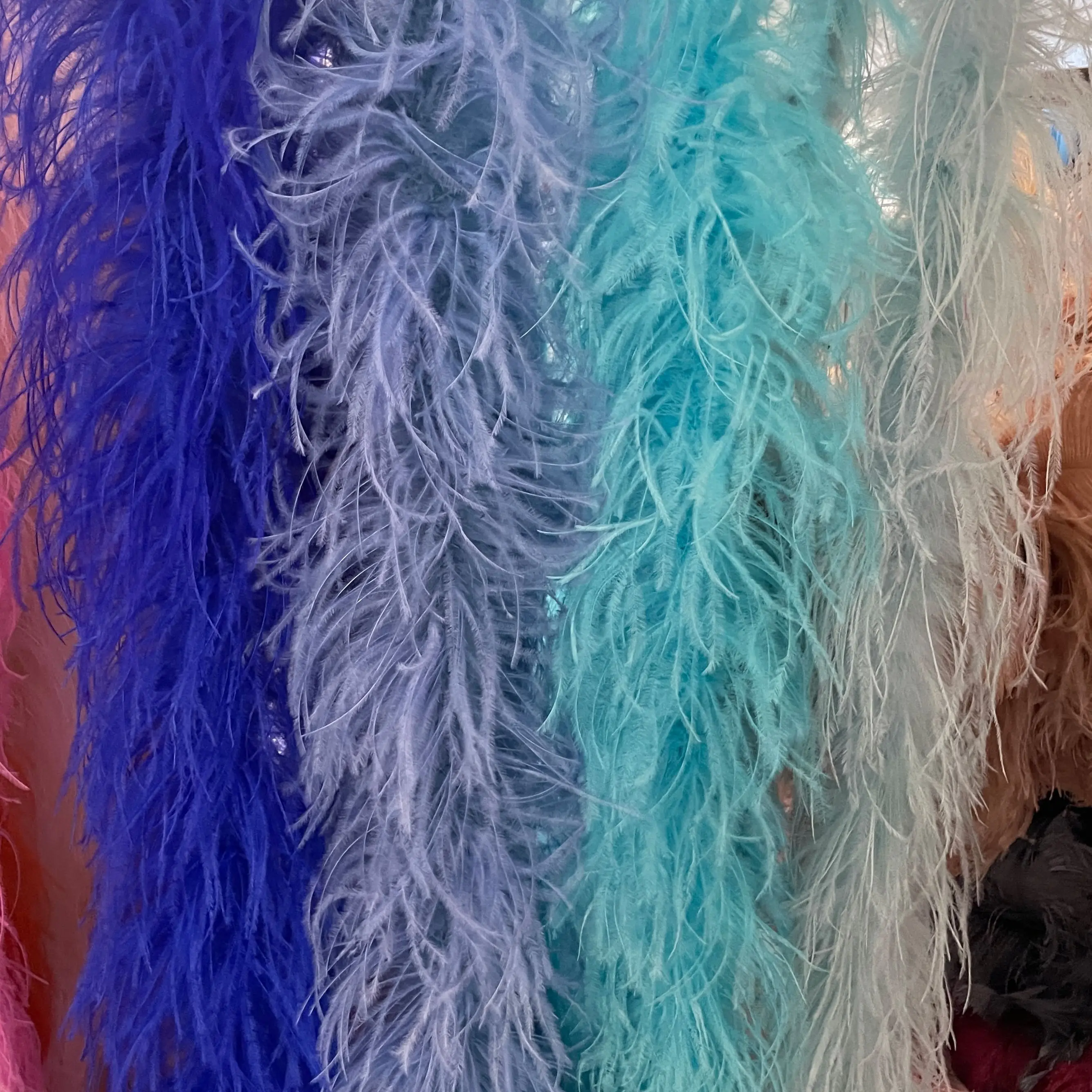 

6PLY Custom Blue Ostrich Feather Boa 2Meter Long For Crafts Wedding Party Dress Decoration Sapphire Thick&Fluffy Plume Shawl