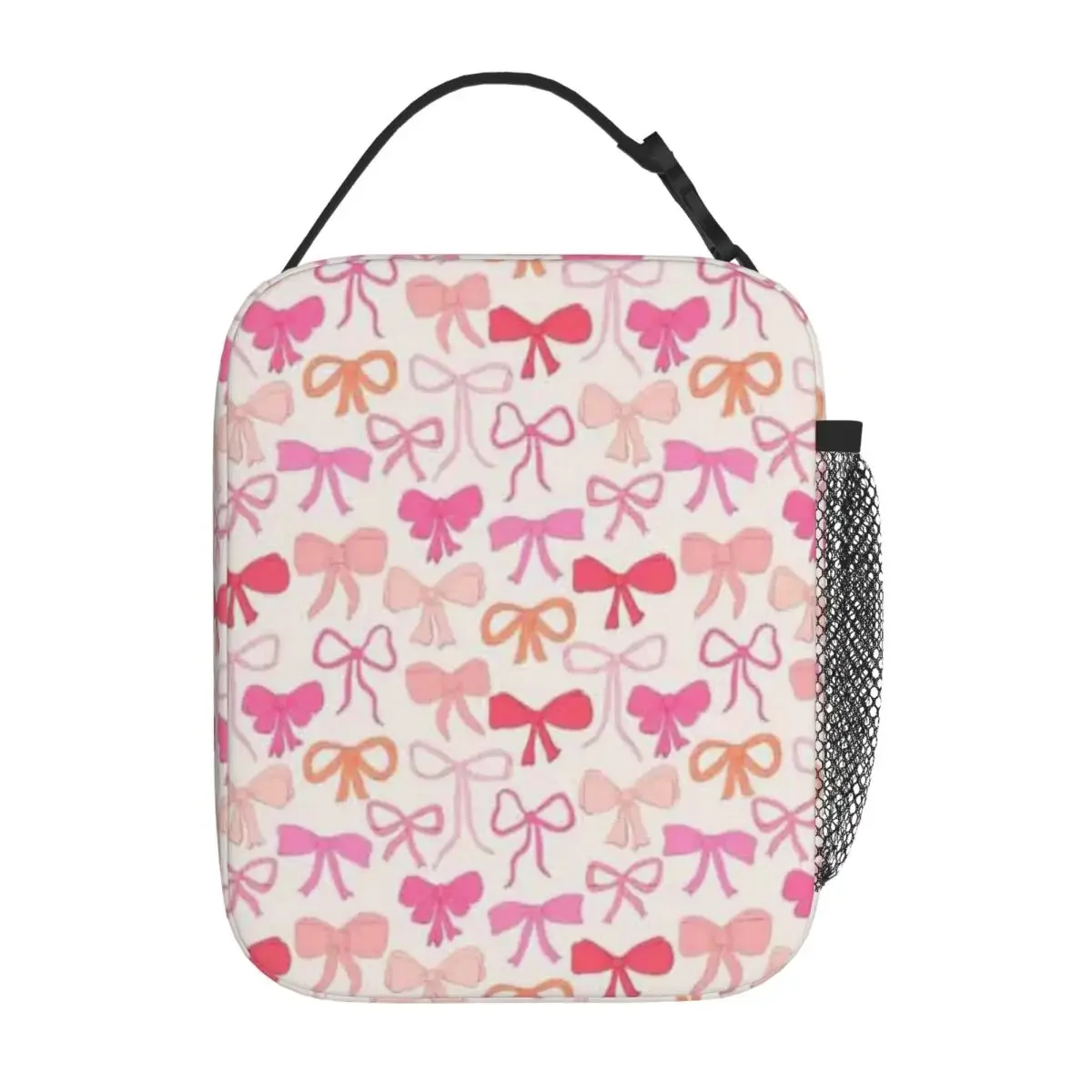 Bestselling Ribbons And Bows Tossed Coquette Pattern Pink Red Trendy Neoprene Lunch Bag Fishing Trip Cooler Tote