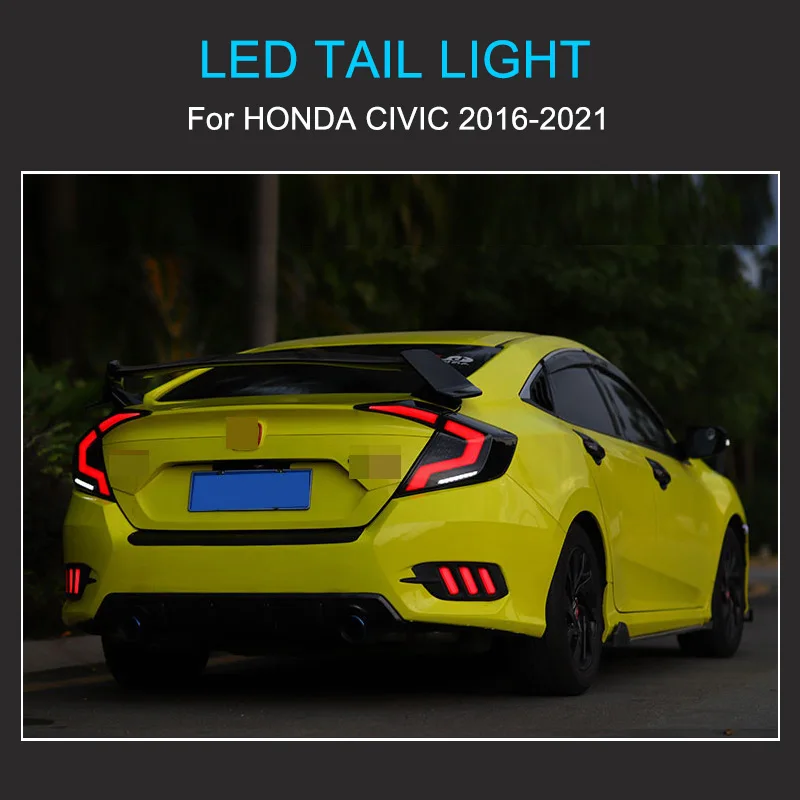 1 Pair Car LED Tail Light Assembly for Honda Civic 2016-2021 Taillight Plug and Play with LED Dynamic Turning Rear Tail lights