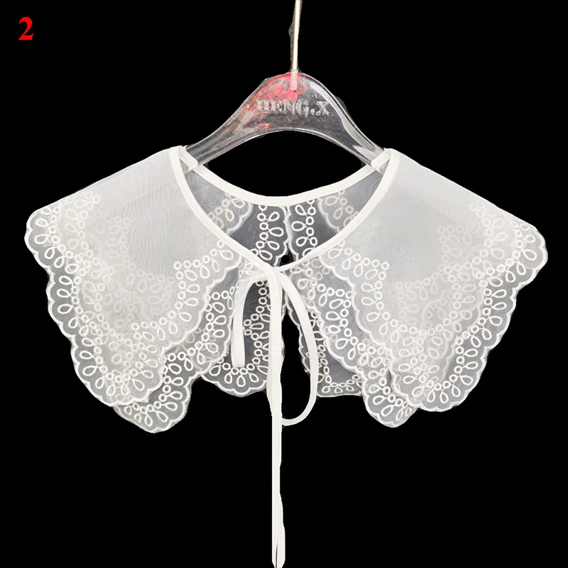 Front Tie White Fake Collar Stand Beads Detachable Collar Fake Women Vintage Crystal Lace Ladies False Blouse Collar Half Shirt