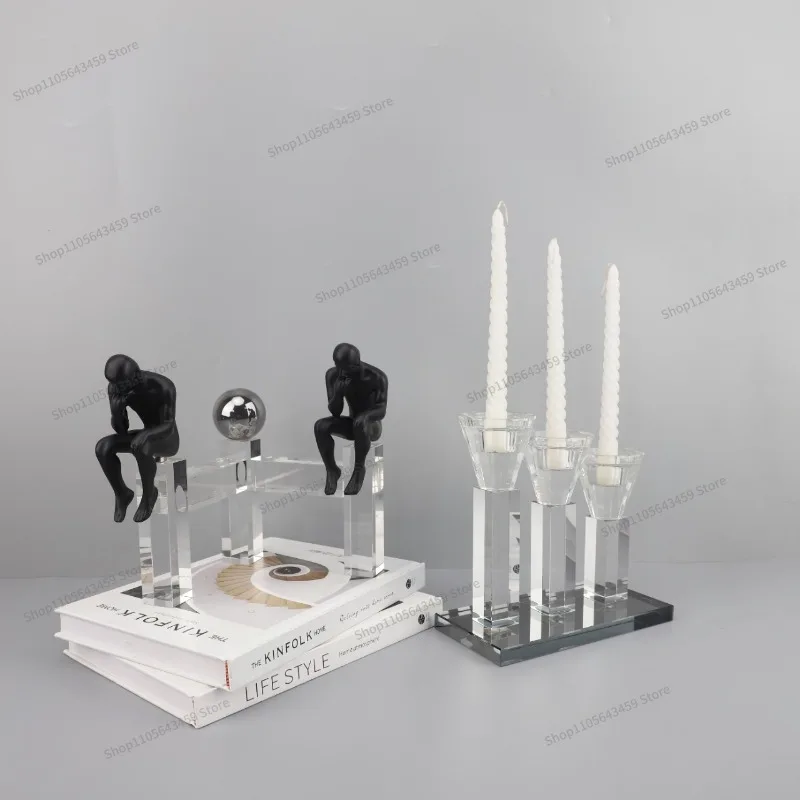For Nordic Creative Crystal Candlestick Resin Thinker Character Ornament Living Room Entrance Study Home Decoration