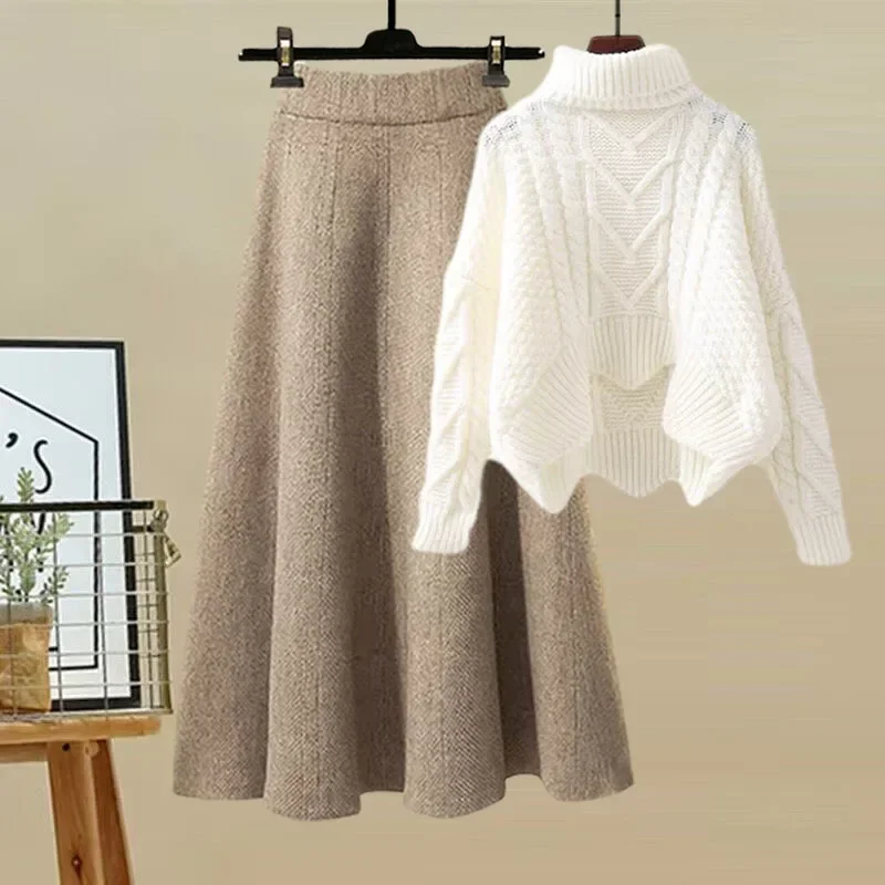 2024 New Women's  Neck Knit Sweater 2-Piece Set Slimming Skirt Crossbody Design Sensibility for Autumn/Winter