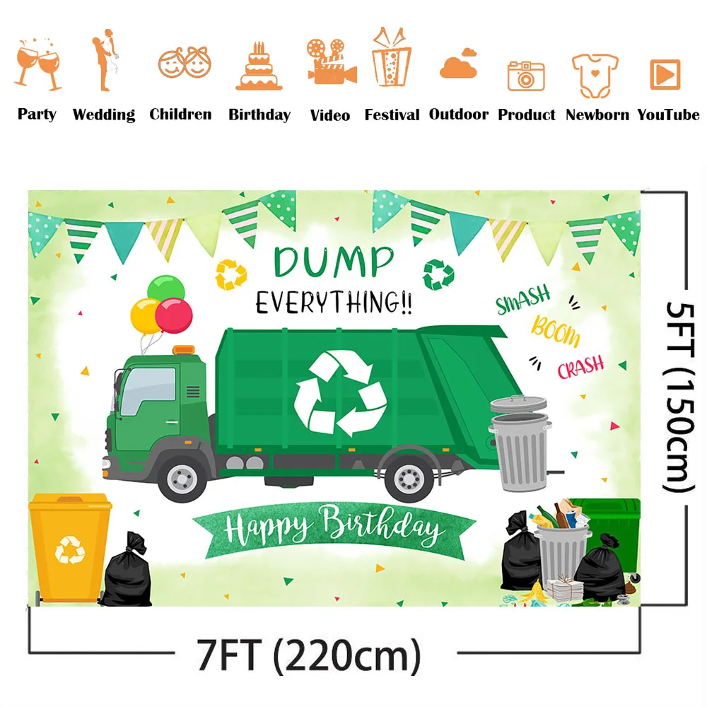 Garbage Birthday Backdrop Dump Everything Recycling Birthday Photo Background Garbage Truck Boy Theme Party Decoration Banner