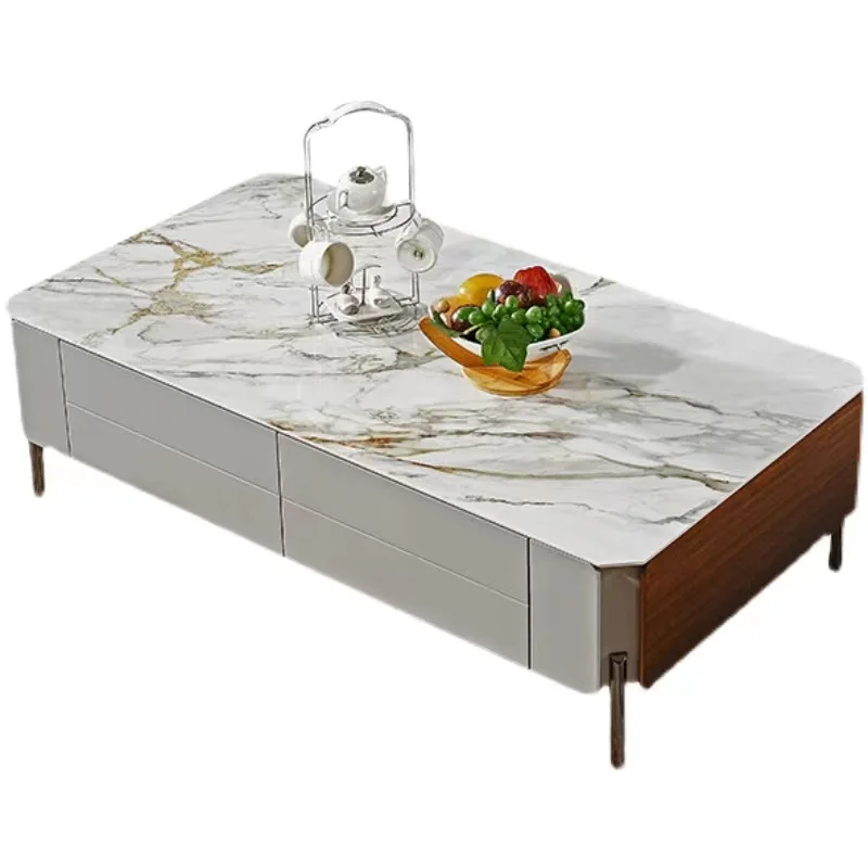 

Modern living room bright rock slab coffee table TV cabinet combination small apartment drawer locker ground cabinet