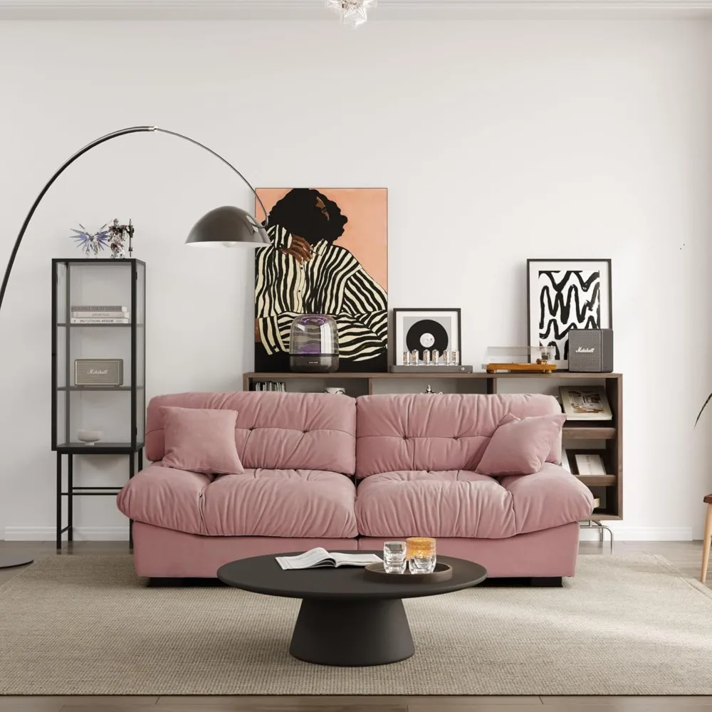 Übergroße tiefe Sofagarnitur, minimalistische Love-Seitecouch, Sofagarnitur mit dickem Kissen, bequemes Cordsofa