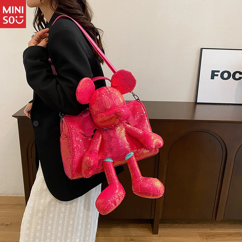 Miniso Mickey Plush Tote Bag 2025 | Large Crossbody Shopper, Cute Shoulder Bag