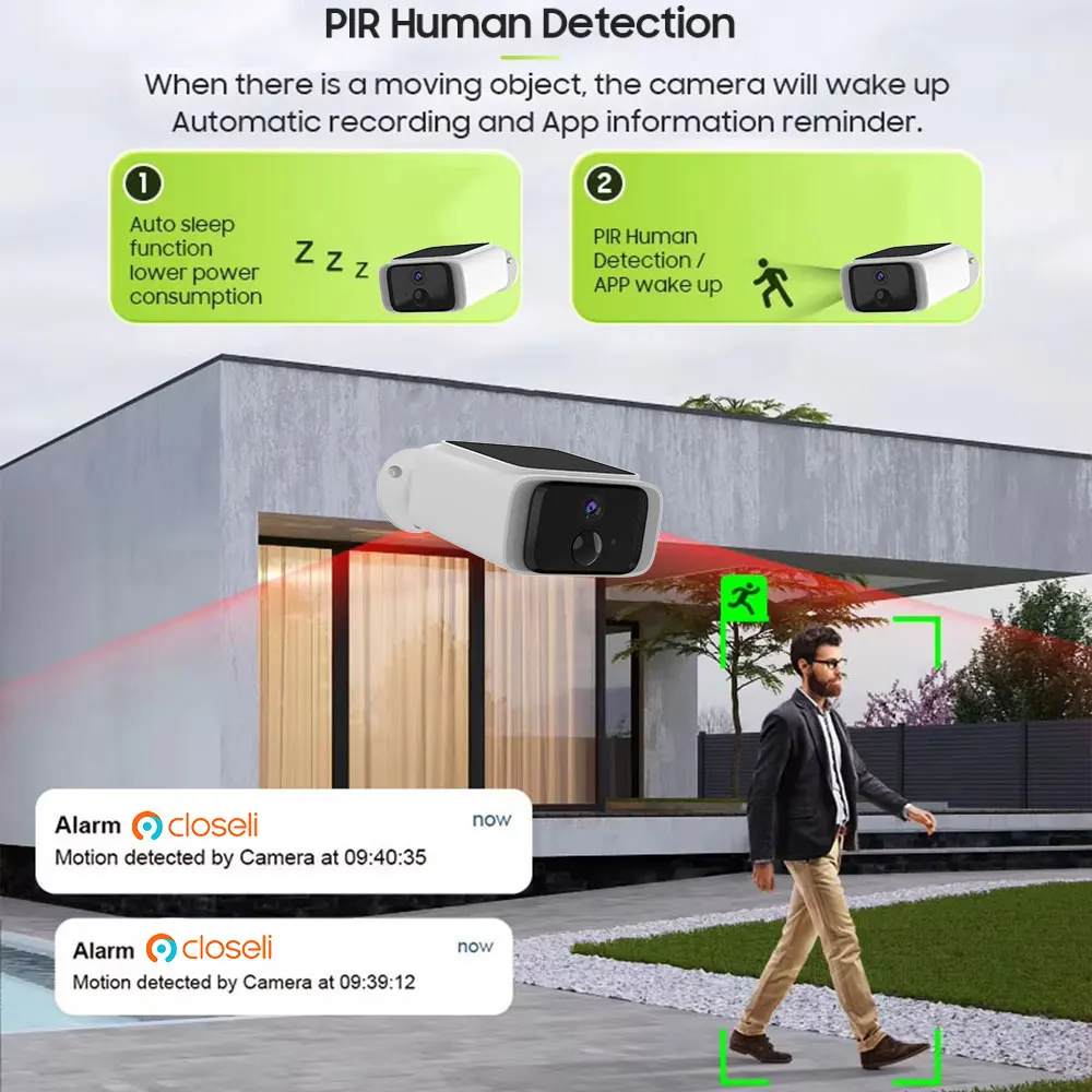 Cámara de Seguridad Solar 2K Inalámbrica para Exteriores, Cámara WiFi 2.4G/5G, Seguridad para el Hogar, CCTV, Panel Solar Fijo, Comunicación Bidireccional, Vigilancia