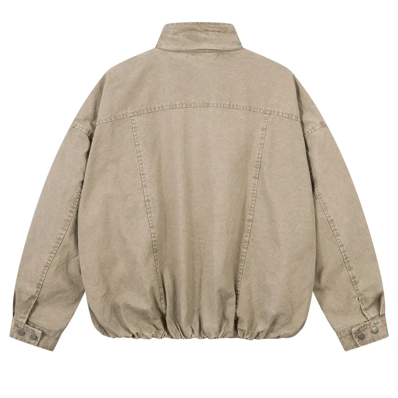 American Street Style Stand Collar Denim Jacket Unisex Short Zipper Design Loose Jacket Cool Casual Trendy Brand