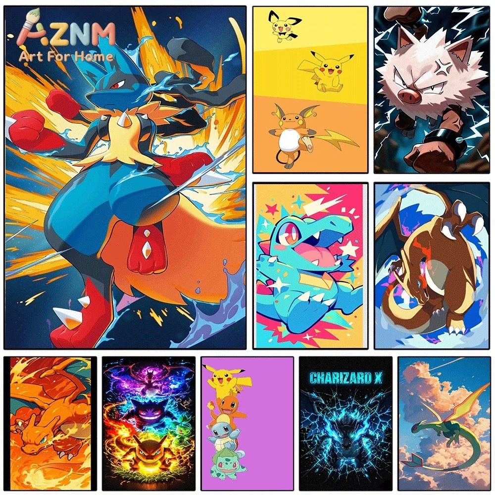 AZNM Dynamic Lucario Fighting Style Anime Canvas Wall Print, Game Character Art Poster, Unframed Canvas Painting for Kids Bedr