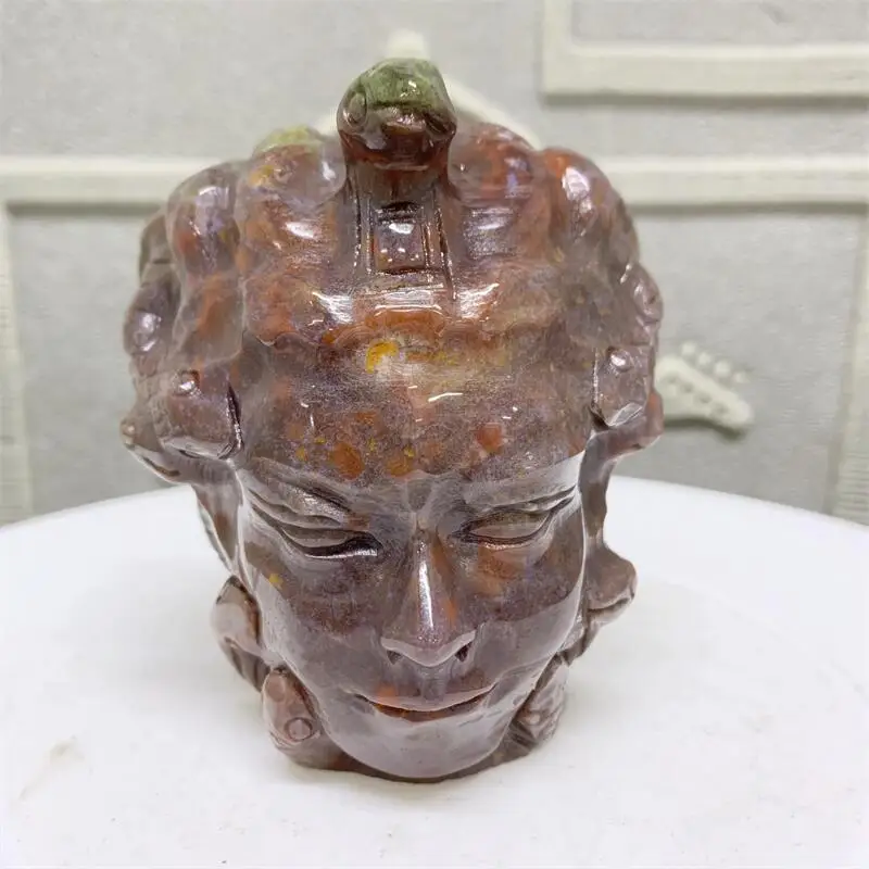 Natural Ocean Jasper Medusa Head Carving Ornament For Healing Fengshui Jewelry Making Home Decoration Gift 1PCS