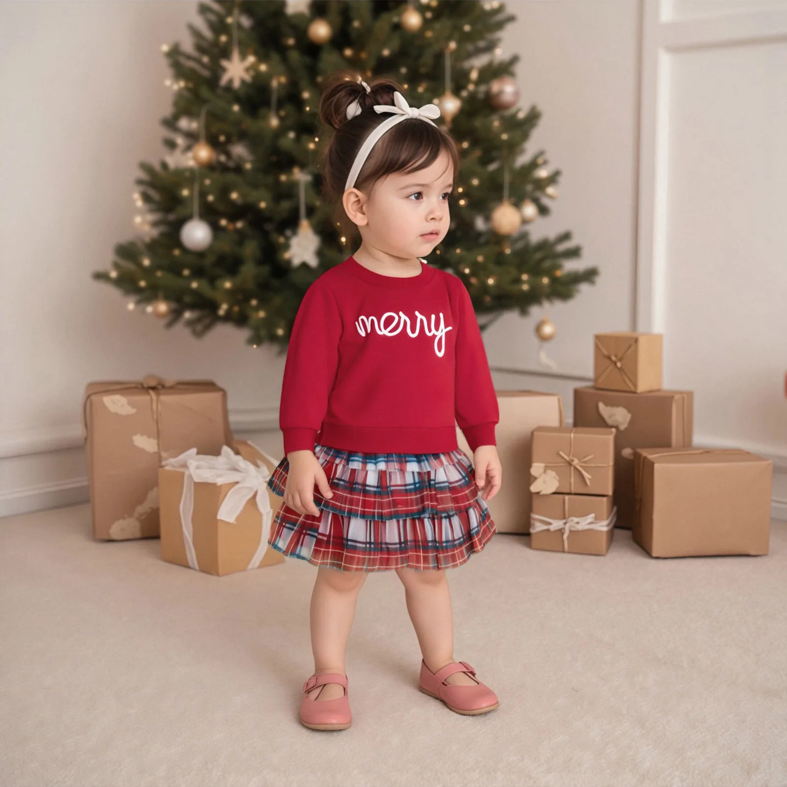 أطفال بنات عيد الميلاد الزي طويلة الأكمام التطريز خطابات البلوز منقوشة تنورة 2 قطعة الزي #3