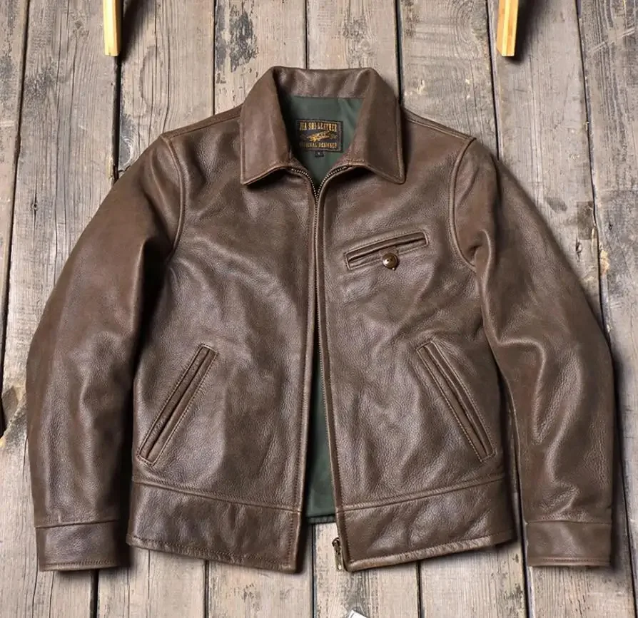 Shop Best.Men Vintage Brown 1940s genuine leather jacket.Italian Luxury cowhide coat.quality slim fit natural cloth