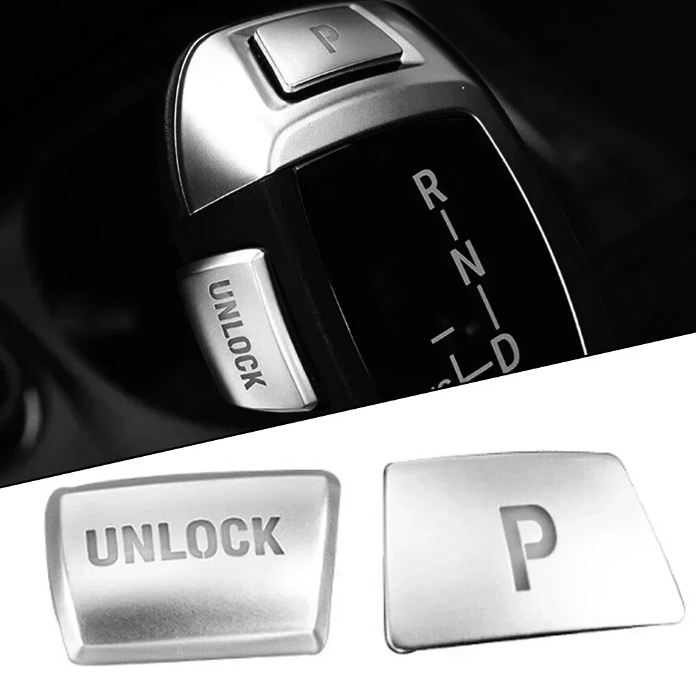 2pcs/set For Silver Car Gear Shift Knob Interior Stickers Auto Button Cover Trim For X6 E70 E71 X3 1-7 Series 2009-2015