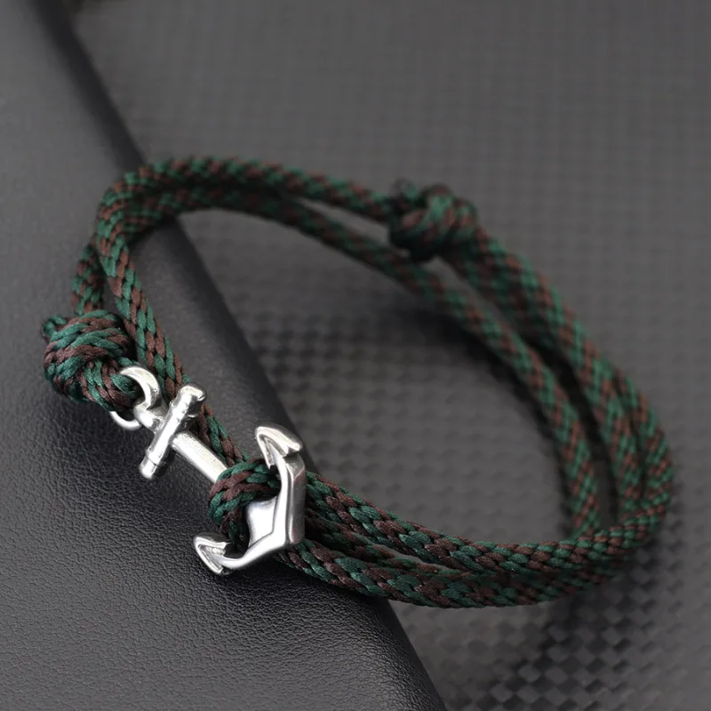 Marine Style Anchor Bracelet Men Unfading Double Layer Sliding Adjustable Wrap Braslet Beach Nautical Surfing Cycling Pulseria