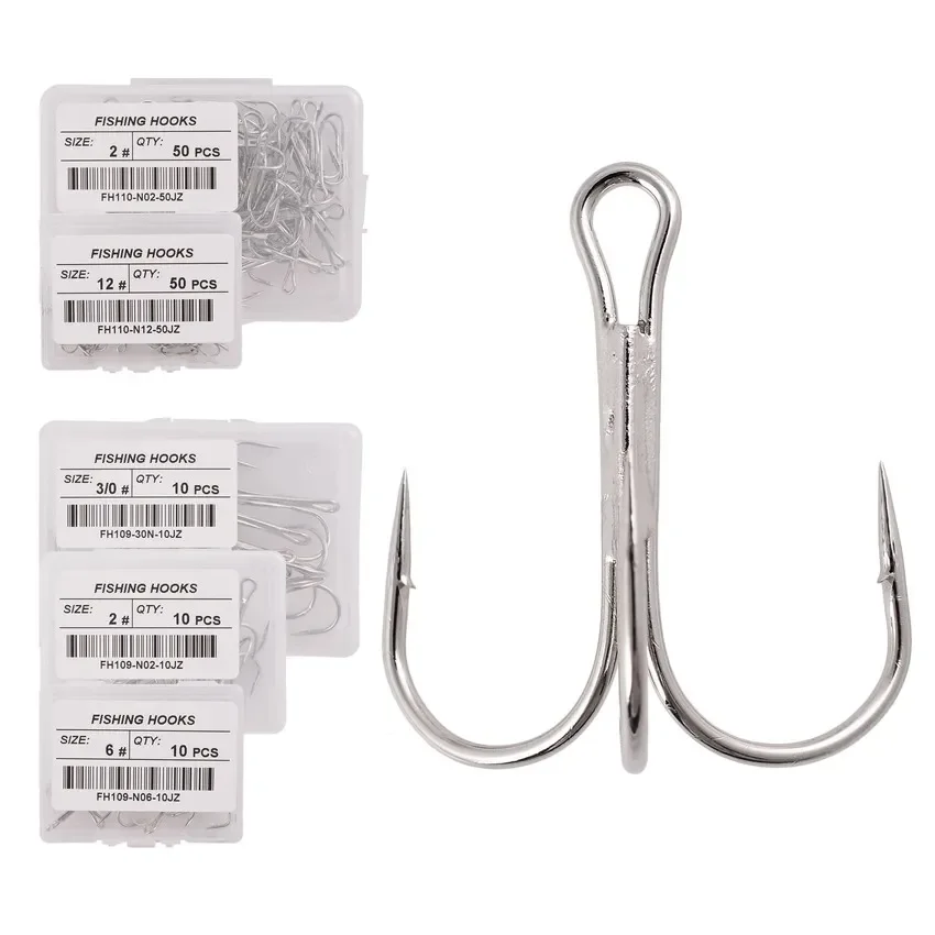 10Pcs/lot 2# -14# 3/0# Silver Fishing Hook High Carbon Steel Treble Overturned Hooks Fishing Tackle Round Bend Treble For Bass