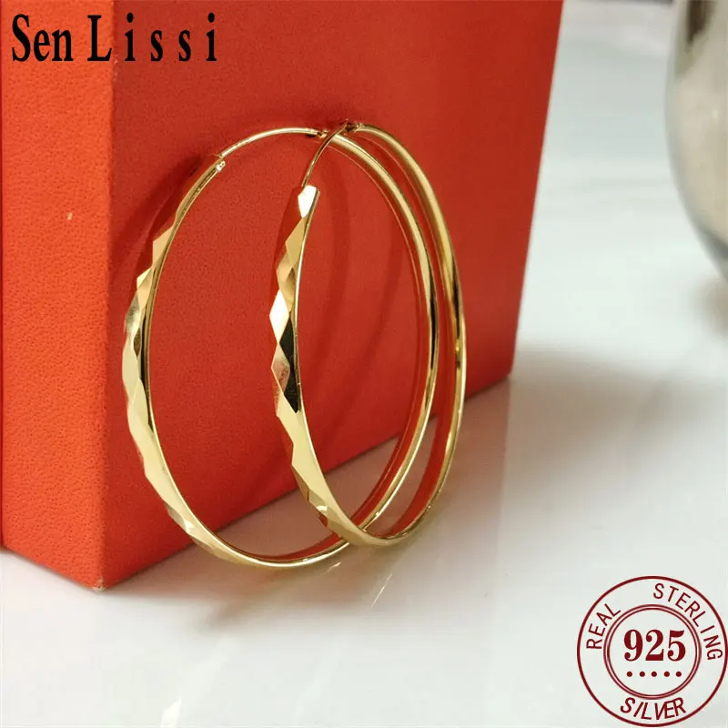 Senlissi - 925 Sterling Silver Hoop Earrings For Women 18K Gold Plated Jewelry Dazzling Women's Hoops Earrings Christmas Gifts