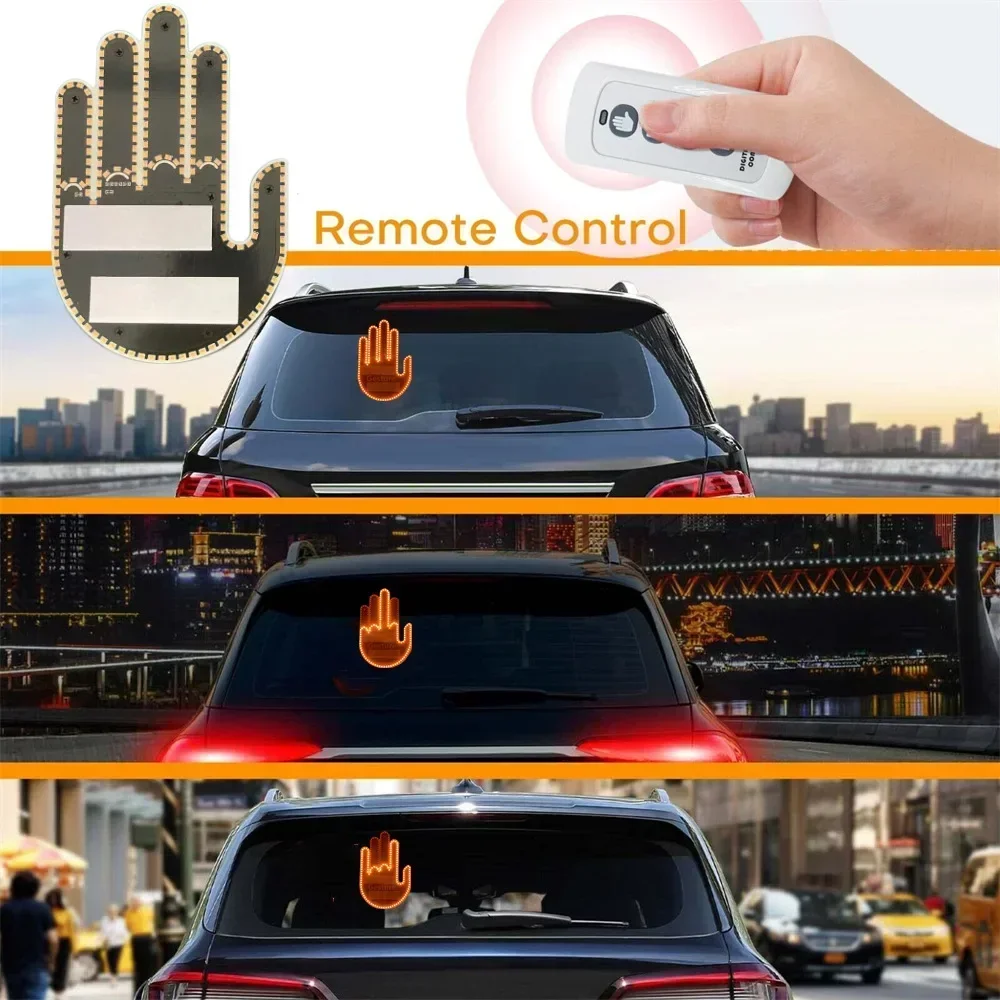 1 Set Car Finger Light with Remote Control Cool Funny Car Interior Light Finger Up LED Middle Finger Hand Lamp Car Accessories