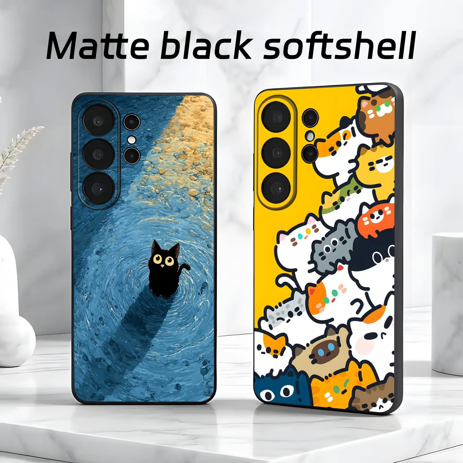 Cute cartoon cat  Phone Case For Samsung S26 S25 S24 S23 S22 S21 S20 Ultra Note20 Soft black Shockproof Cover